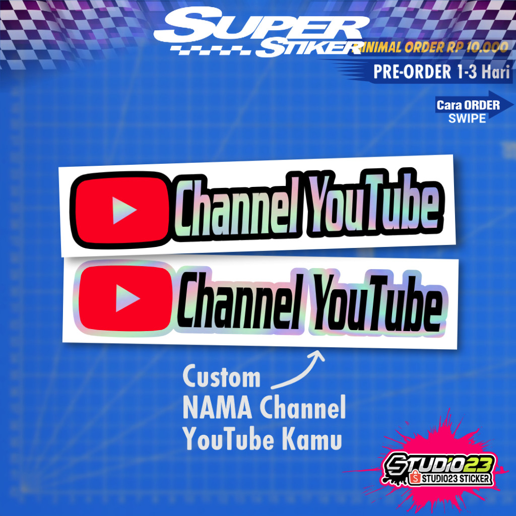 Stiker Cutting Nama Channel YouTube Custom Hologram