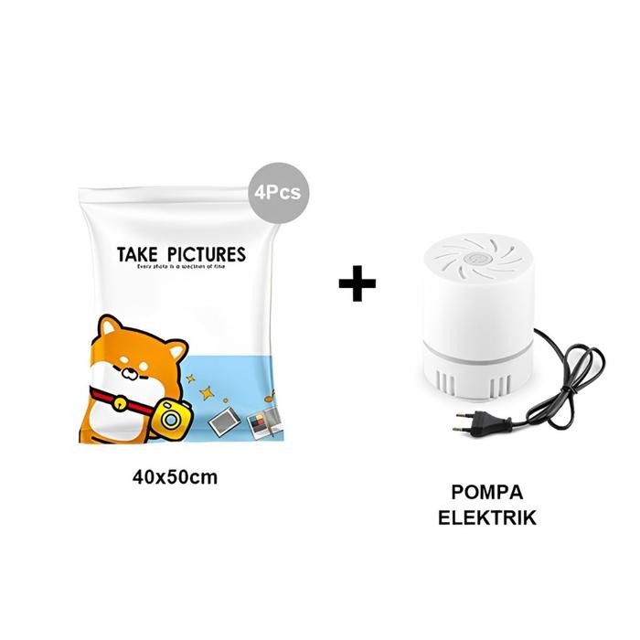 

U-Living Set 5 pcs Plastik Vacuum Motif Shiba Inu dan Pompa Elektrik Vacuum Kantong Penyimpanan Pakaian Travel Anti-air Dipakai Berulangv Klip Plastic - Set5pc SHINU 40*50