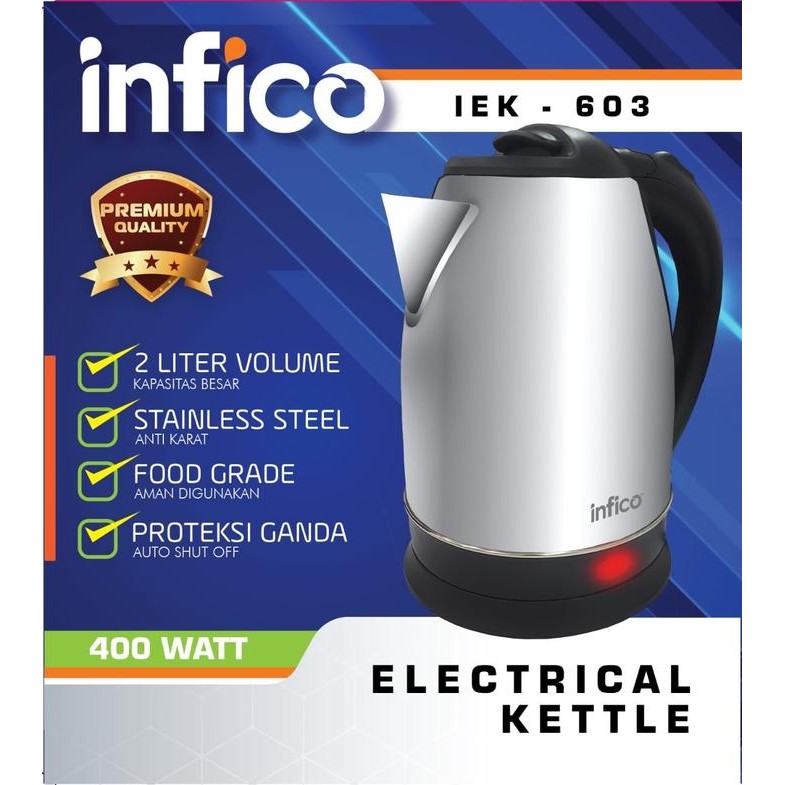 Pemanas air kettle listrik 2l hotel Full Stainless Infico Bergaransi