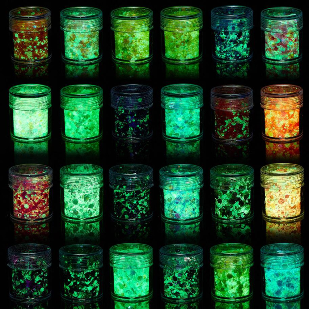 

24 Colors Luminous Sequins Glow in the Dark Glitters Fillers for DIY Epoxy Resin Mold Nail Art Crafts Resin Filling Decoration