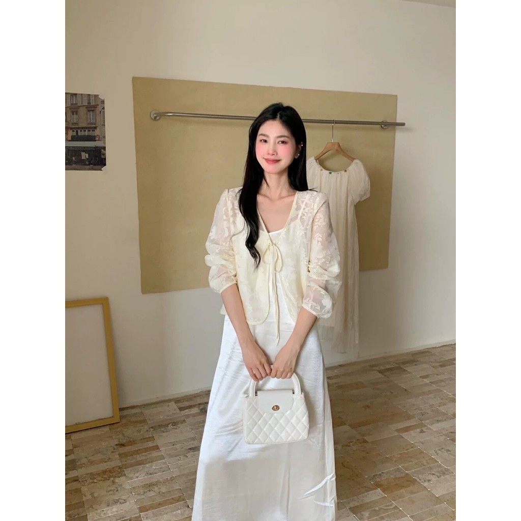 Laudofficial Lanny Satin Set /Stlelan Wanita Dress + Outer Bordir Lengan Panjang