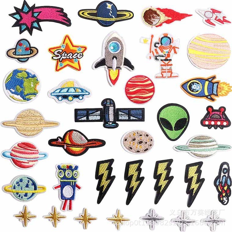 

Cartoon Astronaut Embroidery Cloth Sticker Alien Computer Embroidery Label Small Rocket Chapter Label Ironing Decoration