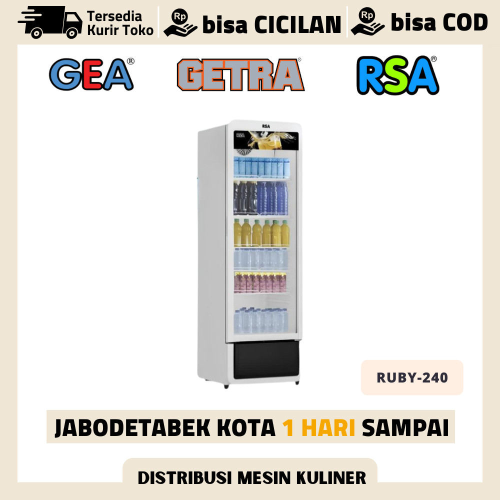 Showcase Pendingin Minuman 1 Pintu Kaca RSA RUBY-240 Kulkas Pendingin 240 Liter