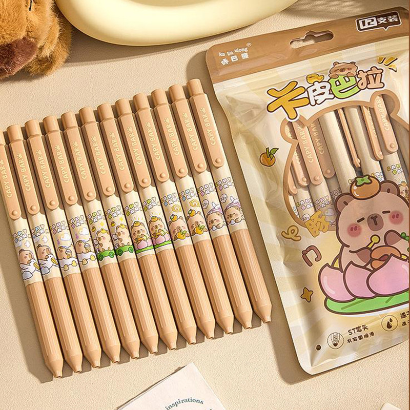 

6/12Pcs Capybara Press Gel Pens Kawaii Quickly-Drying Black Pen Signature Pen Office School Supplies Student Stationery
