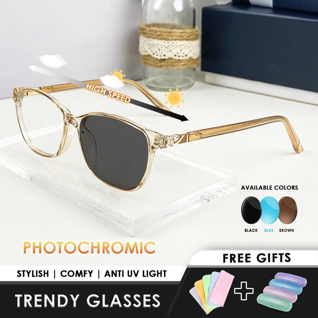 (Free Dompet & Lap) Kacamata Photocromic Anti Radiasi/ kacamata Minus Wanita Pria Cowok/ Elastik dan