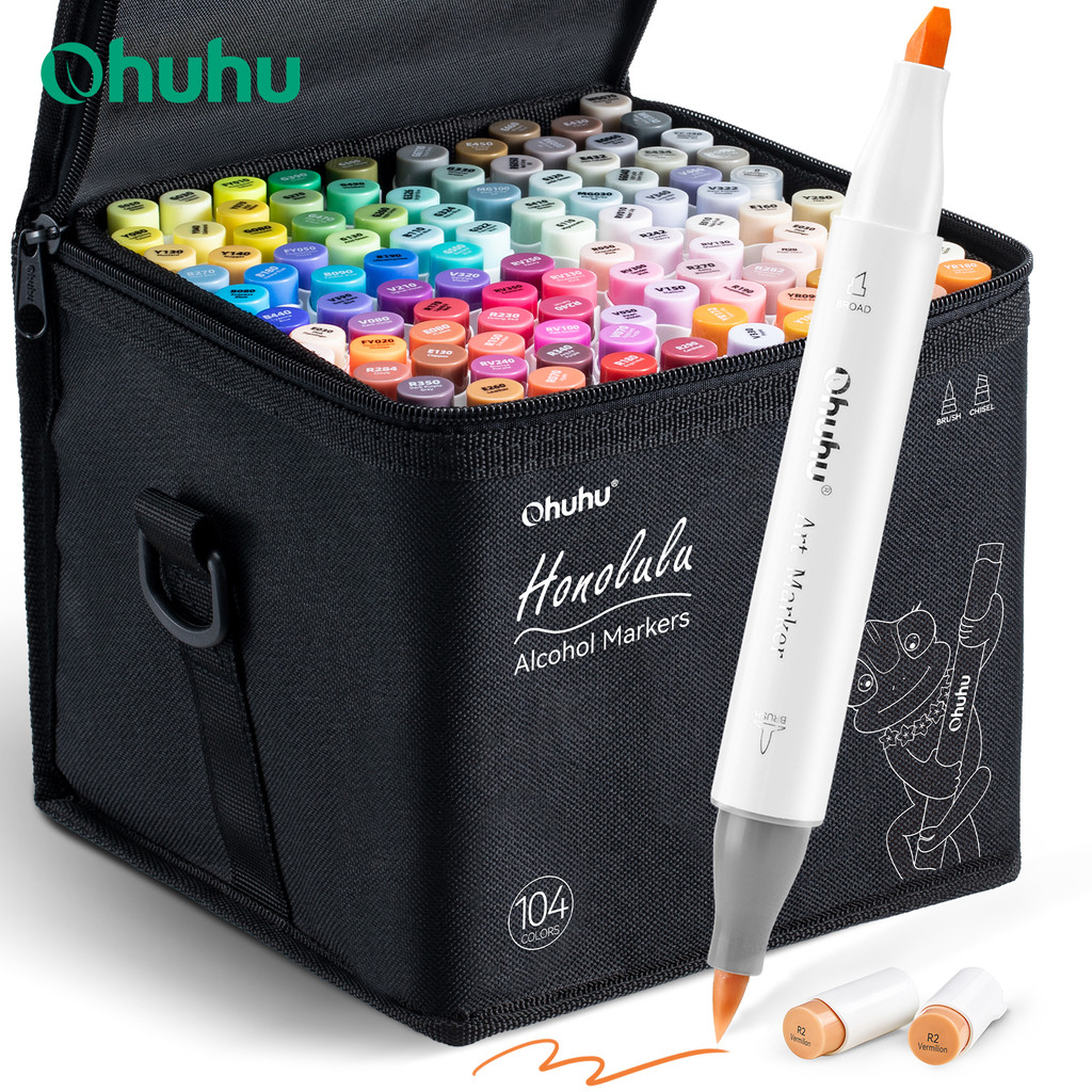 

Ohuhu Honolulu 104 Colors Marker Pen Set Alcohol Art Markers Refillable Dual Tips Sketching Drawing Manga School Art Supplies