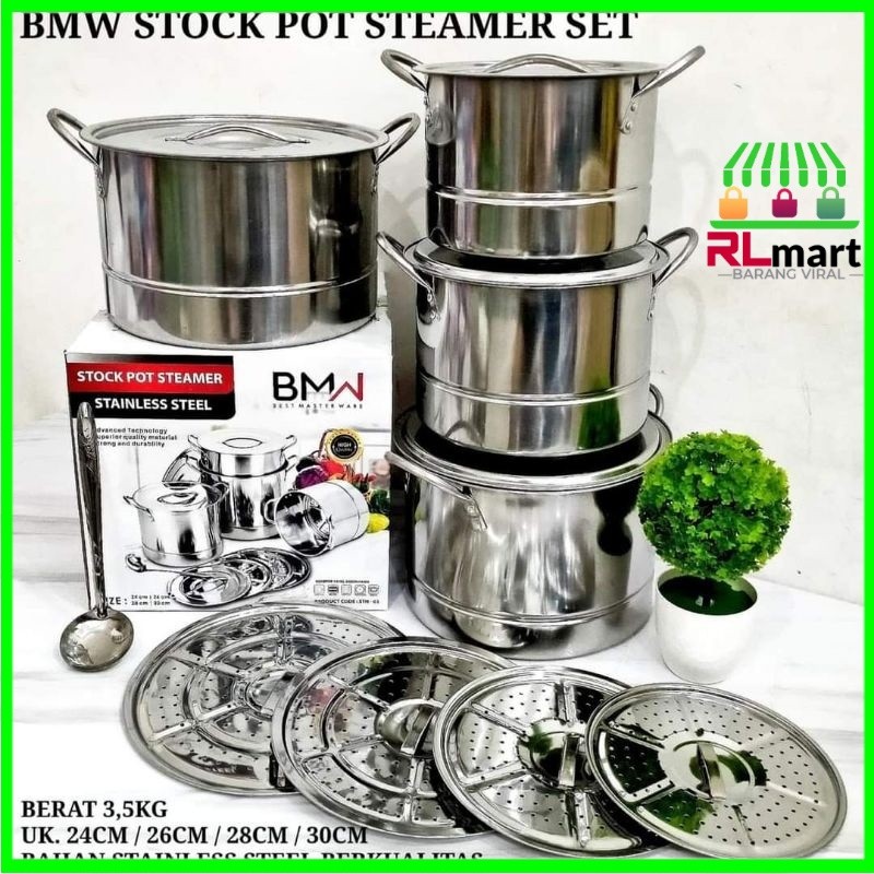 Panci Stock Pot Set 4 Pcs Steamer BMW dandang serbaguna panci multifungsi panci kuah