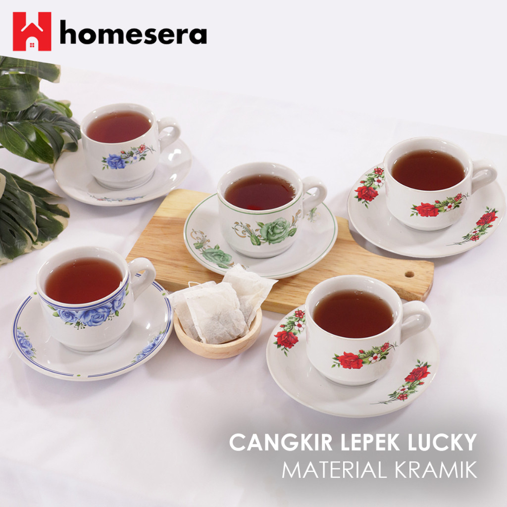 CANGKIR LEPEK KERAMIK LUCKY ( Isi 6 cangkir 6 lepek )