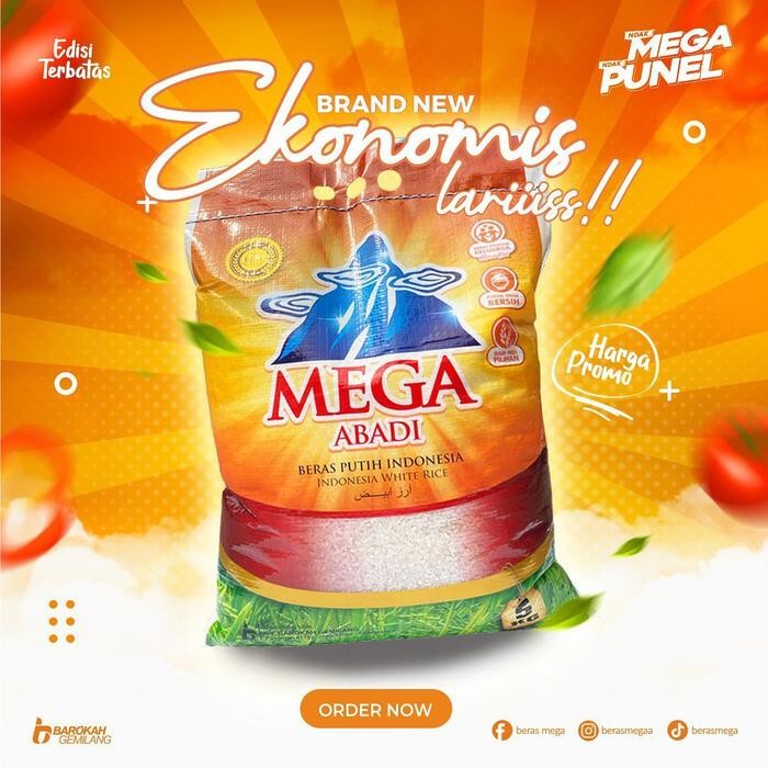 

Promo beras mega abadi orange ekonomis 5 kg