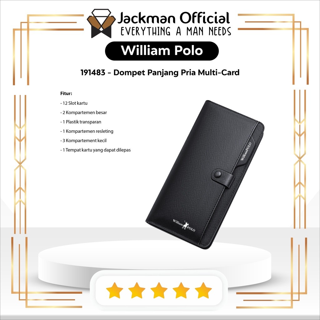 WILLIAM POLO 191483 - Dompet Panjang Pria Multi-Card Kulit Sapi Asli