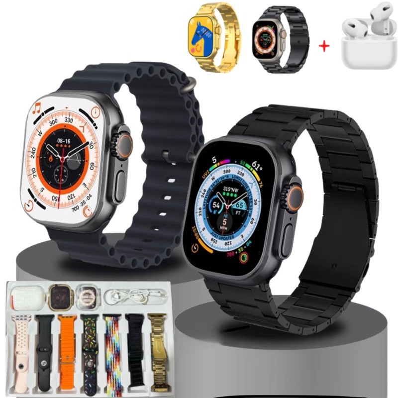 (GW Bren) Smartwatch i20 Ultra Max Suit – Bonus 7 Tali + TWS Earphone, 10-in-1