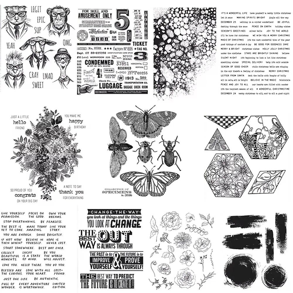 

Beautiful Flowers Butterfly/Insect Clear Stamps Phrases Animals and Pets Stamp Set for DIY Scrapbooking Paper Card Craft Making
