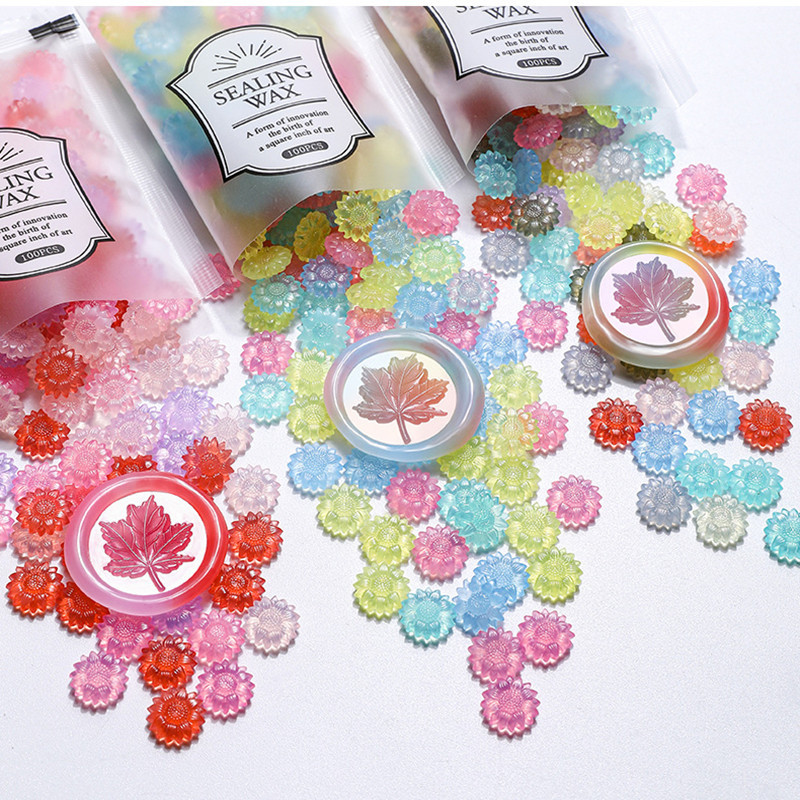 

100pcs Translucent Sunflower Sealing Wax Beads DIY Envelope Letter Wedding Invitation Scrapbooking Flashing Sealing Stamp