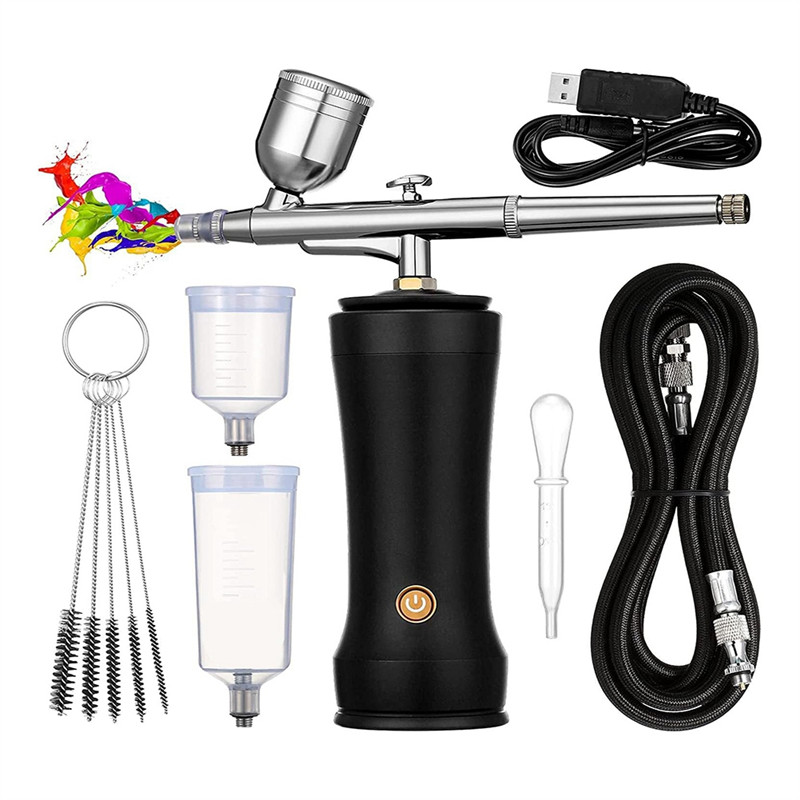 

J1UL1N Airbrush Kit With Compressor,30PSI Cordless Airbrushgun Kit With Air Hose Rechargeable Handheld Airbrush Set For Cake