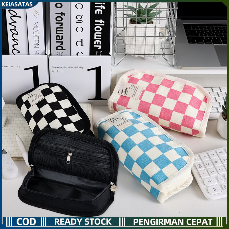 

【KEIASATAS】Tempat Alat Tulis Jepang Berkapasitas Besar / Kotak Pensil Kotak-kotak Hitam Putih Berkapasitas Besar / Super Large Capacity Pencil Case