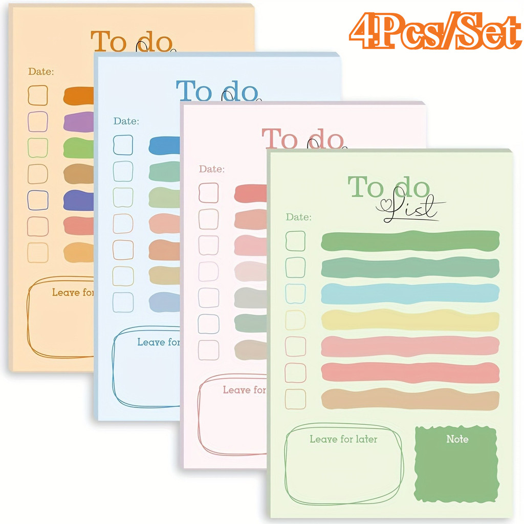 

4Pcs/Set To Do List Notepad, Daily To Do List Sticky Notes 4x6'' Memo Pad Pastel Candy Color Portable Planner