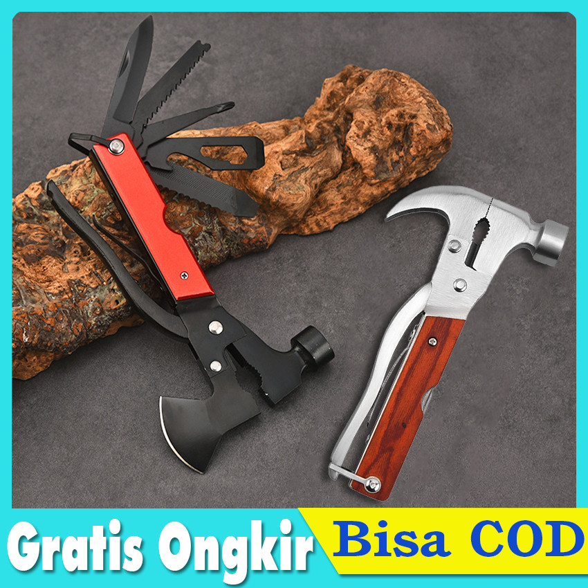 Palu Kapak Multifungsi 16 in 1 - Baja Karbon Tinggi Tahan Banting, Perkakas Darurat untuk Camping & 