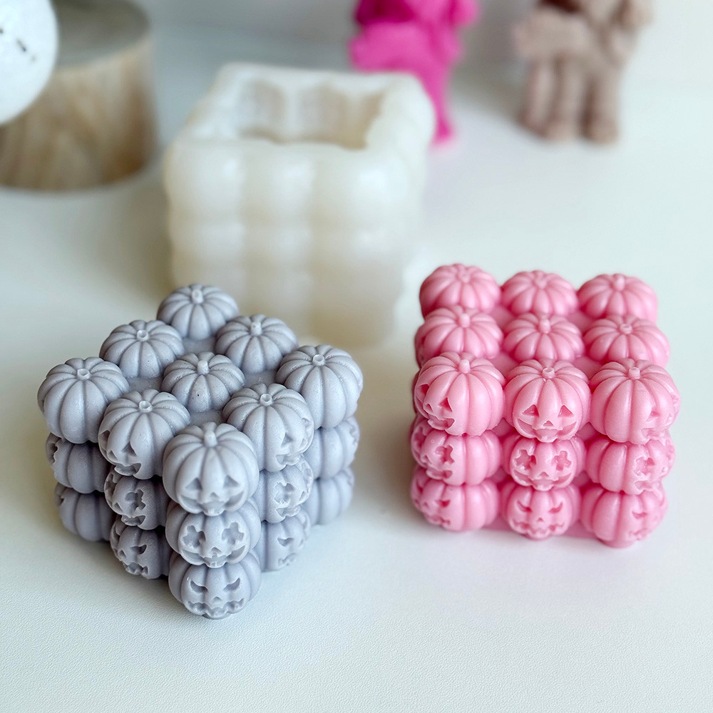 

Halloween pumpkin Rubik's Cube scented plaster candle handmade silicone mold