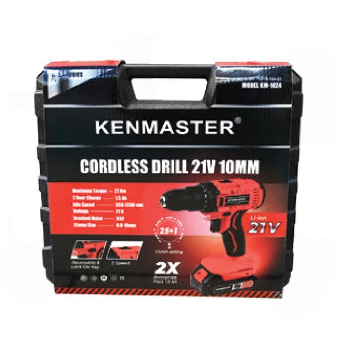 Kenmaster Bor Nirkabel Cordless Drill 10mm 2 Battery Bor Tanpa Kabel 10MM  Cordless Drill 21V KM-102