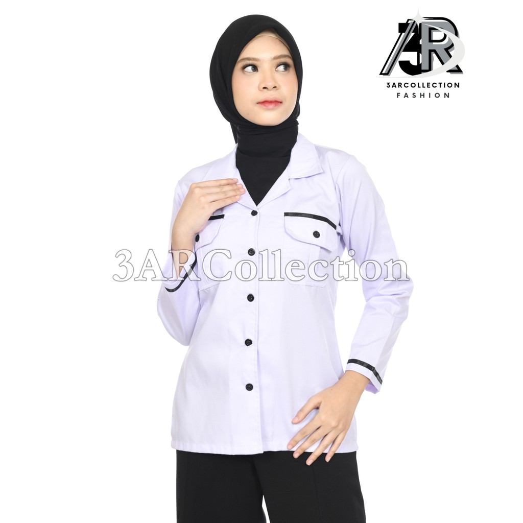 Baju PDH Putih Wanita – Kemeja Seragam PNS dengan List Hitam Elegan