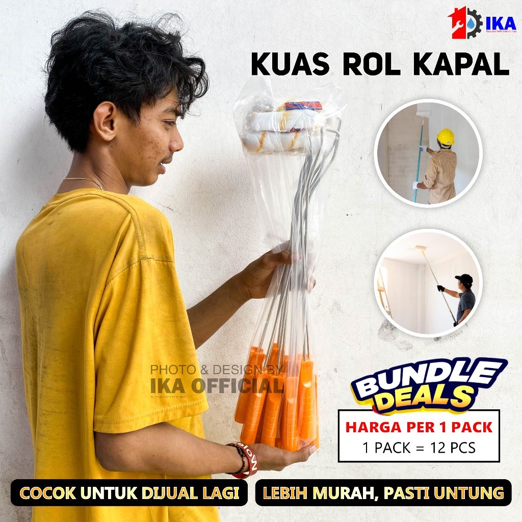 1 LUSIN (12PCS) KUAS ROL KAPAL PANJANG ROL CAT KECIL / 1 LUSIN KUAS ROL KAPAL PANJANG 12PCS ROL CAT 