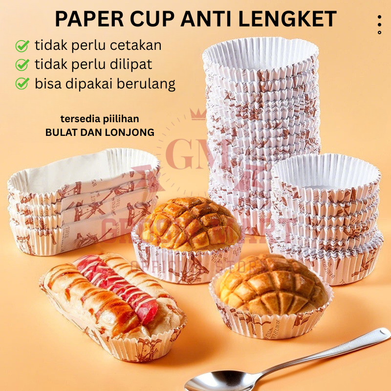 GM Isi 50pcs Paper Cup Cake Roti Bulat Motif Kincir Strawberry Laminating Anti Lengket / Cup Cake An