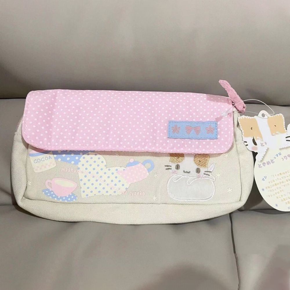 

High Quality Cat Cartoon Print Pen Bag Large Capacity Multifunctional Stationery Bag Pencil Case Students