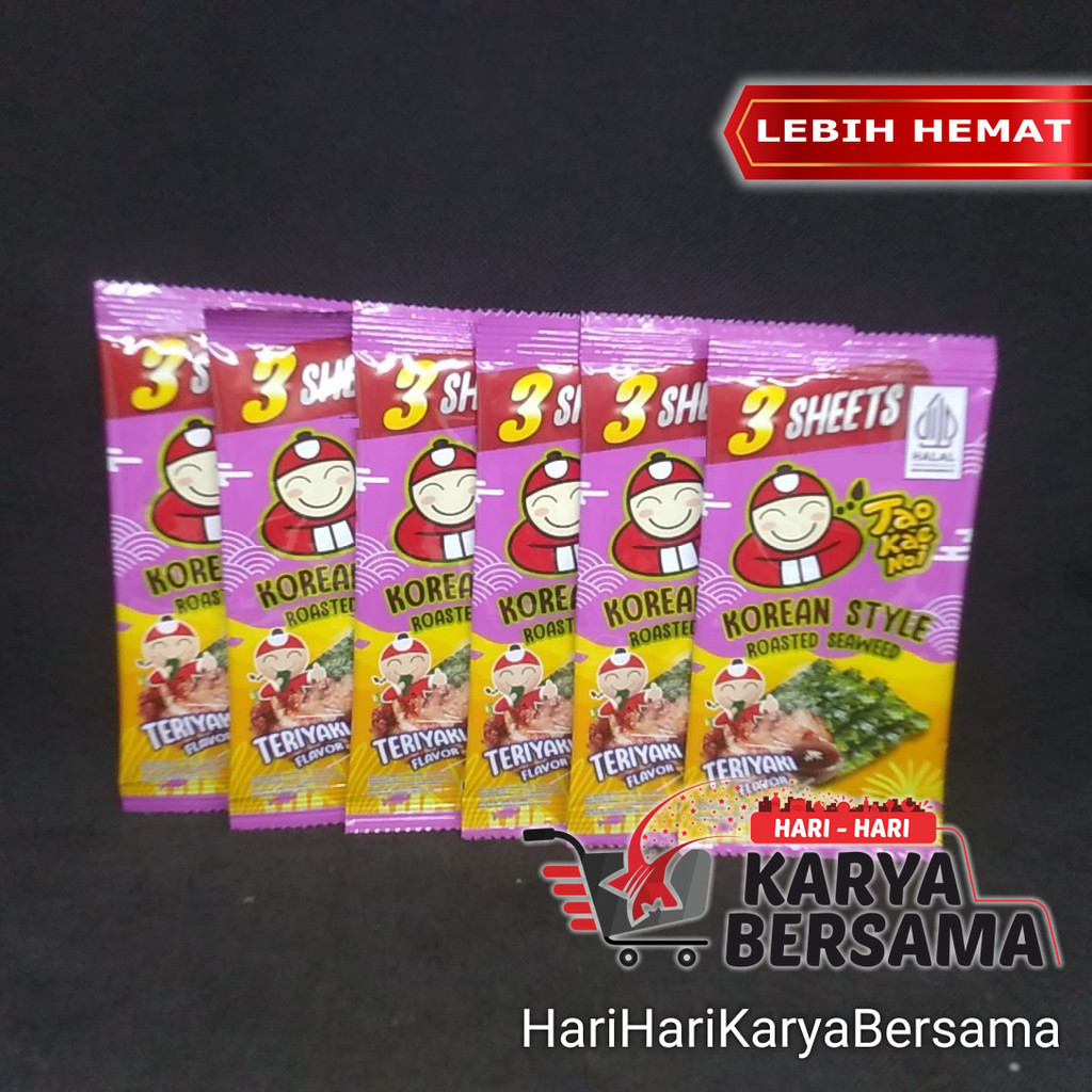 

MAKANAN RINGAN SNACK RUMPUT LAUT TAO KAE NOI KOREAN STYLE ROASTED SEAWEED TERIYAKI FLAVOR PACK 6'S X 1GR