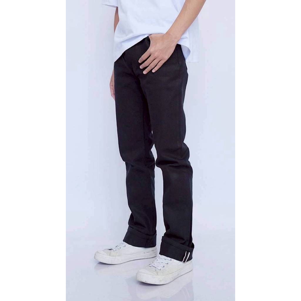 CELANA PANJANG JEANS DENIM SLIM FIT SUPER BLACK SELVEDGE 16oz FULL TAG & LABEL