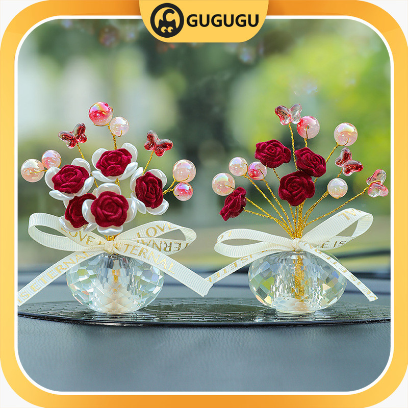 Ready-Pajangan Aksesoris Dashboard Kaca Dekorasi Aksesoris Mobil / Ornamen Kristal Mawar