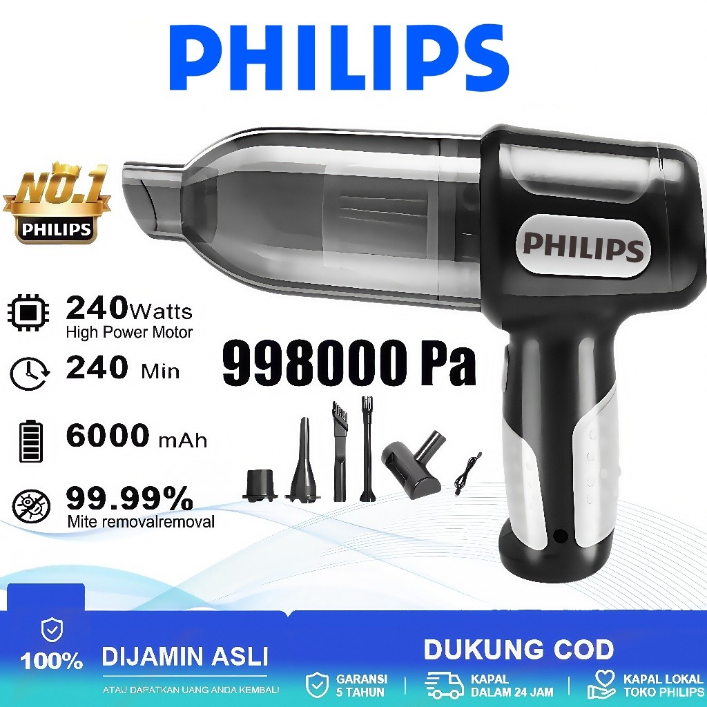 NEW Philips 8 IN 1 Vacuum Cleaner Nirkabel Genggam 998000Pa Penyedot Debu Portabel Daya Tinggi Rumah