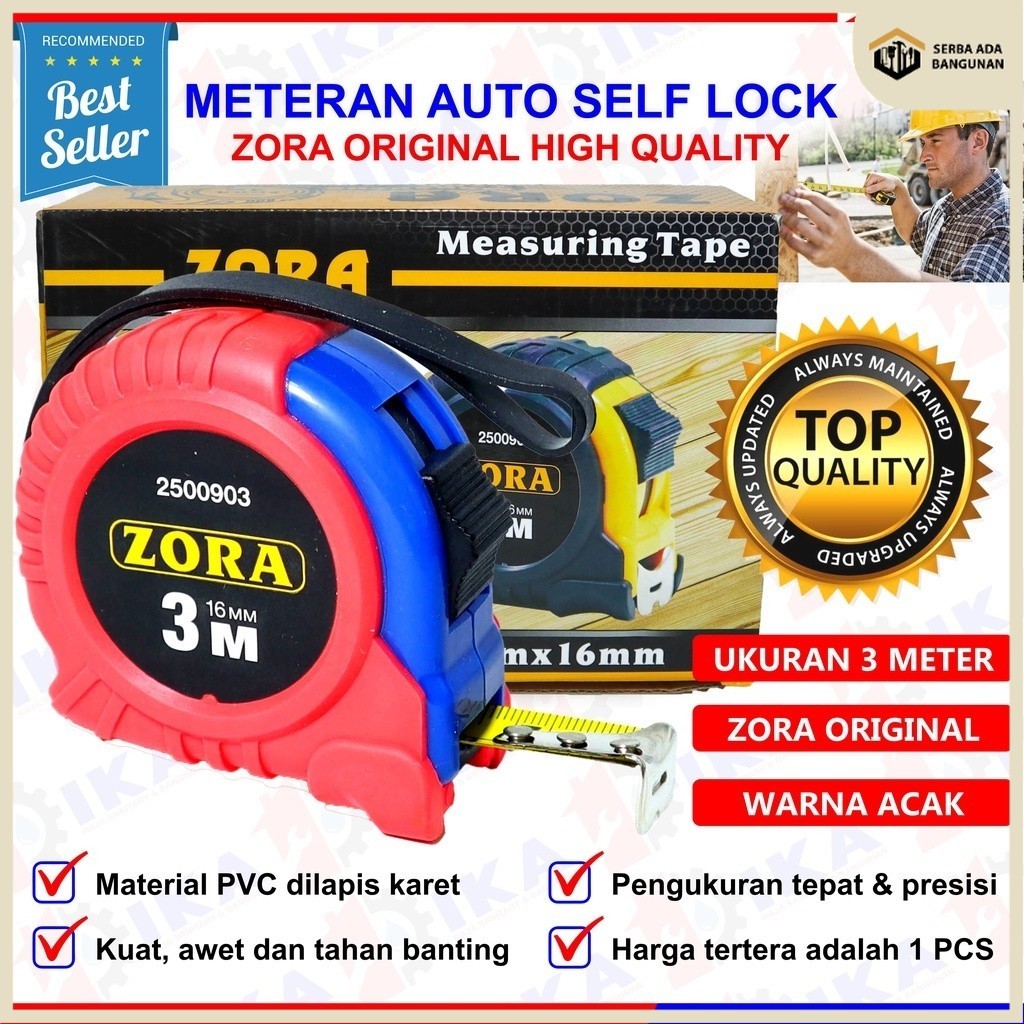 SAB METERAN 3M TUKANG BANGUNAN ROLL ORIGINAL ZORA GAGANG KARET HIGH QUALITY