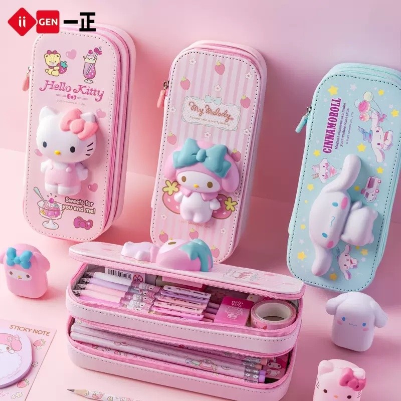 

Iigen Stationery Sanrio Hello Kitty Double Layered Pressure Reducing Pen Box Student Creative Cartoon Pencil Case Wholesale Gift