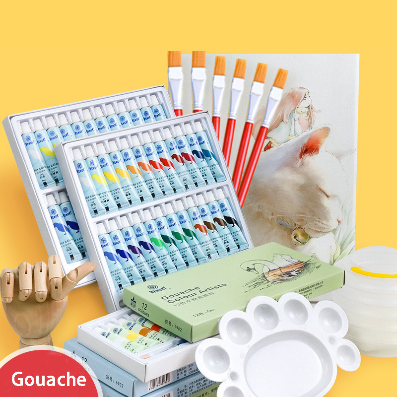 

12/24 Colors Gouache Paint Drawing Set With Brush 5ml Gouache Paint Tube for Kids School/Art Supplies Student Gift