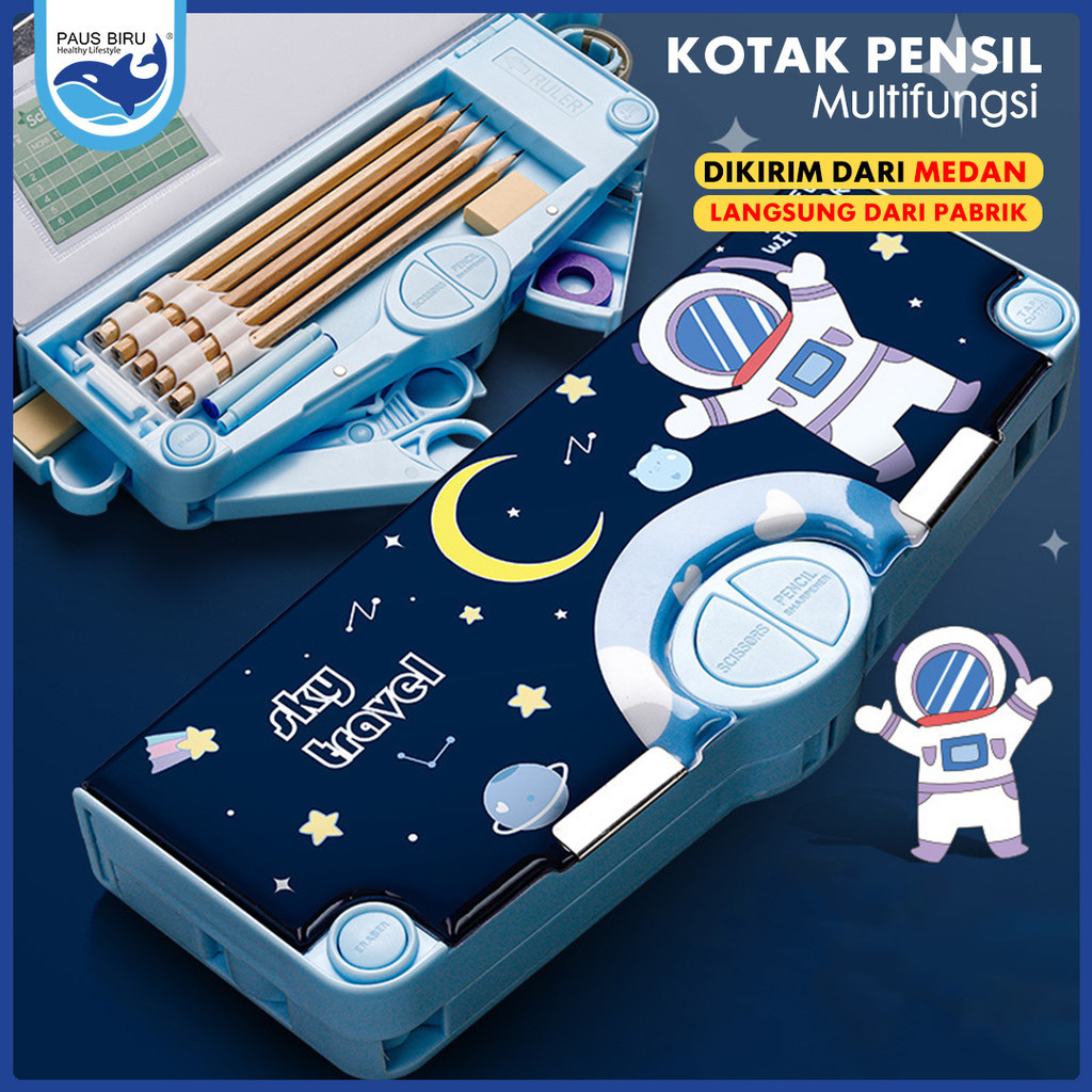 

New Paus Biru Medan - Kotak Pensil Multifungsi Lengkap Peruncing Gunting Isolasi Penghapus PenggarisPremium