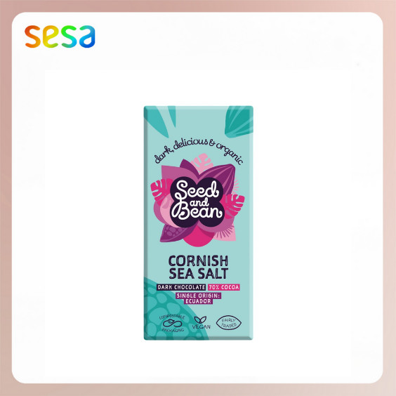 

SEED & BEAN Organic Extra Dark 70% Cocoa Cornish Sea Salt Bar 75gr - Cokelat Organik