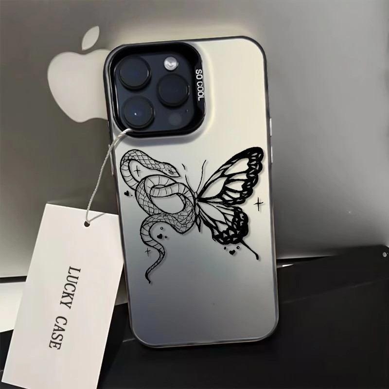 [COD]Casing hp ponsel modis ular kupu-kupu lucu untuk  iPhone 15 15 Pro 15 Pro Max ibox 15 Plus XR X