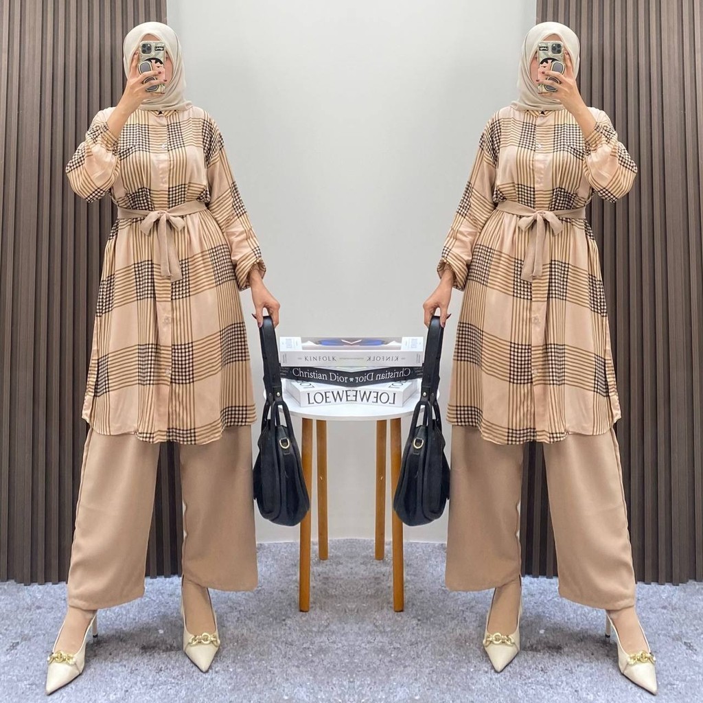 Boite Set Long Tunik  - Setelan Wanita Long Tunik Rayon Premium One Set Wanita Kekinian Celana Kulot