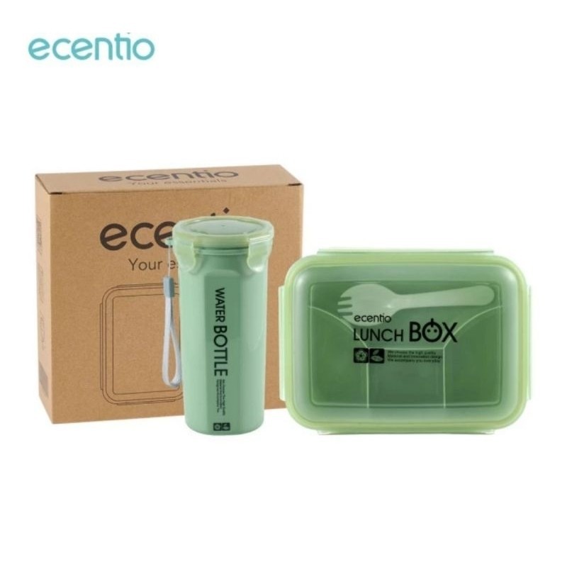 Ecentio Lunch Box Kotak Makan 1100ml set 4 green Gird Tempat Bekal Makan Dan Tempat Minum anak Kotak