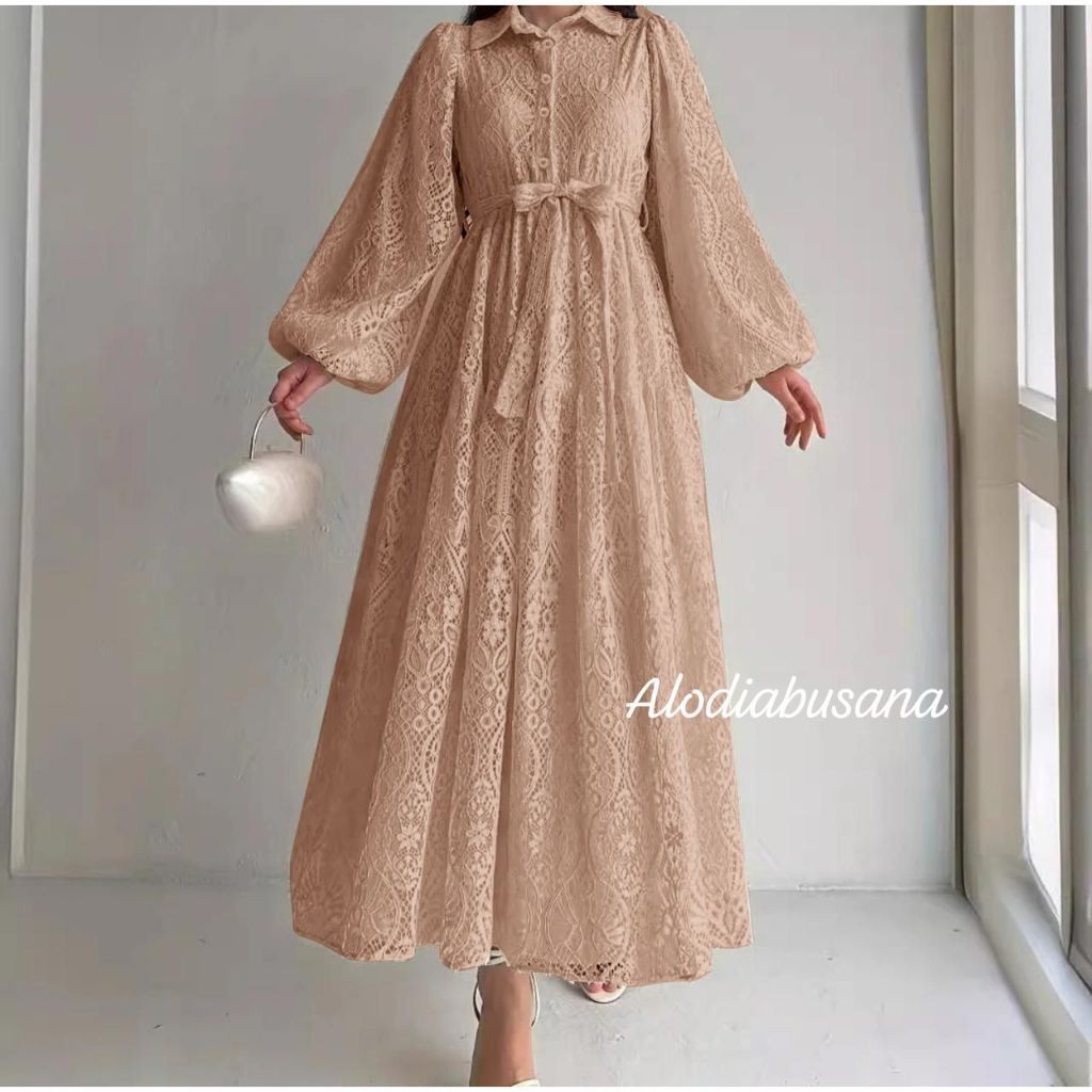 Dress Jeska Brukat Maxi Dress Wanita Dress Brukat Kekinian Dress Natal Mewah