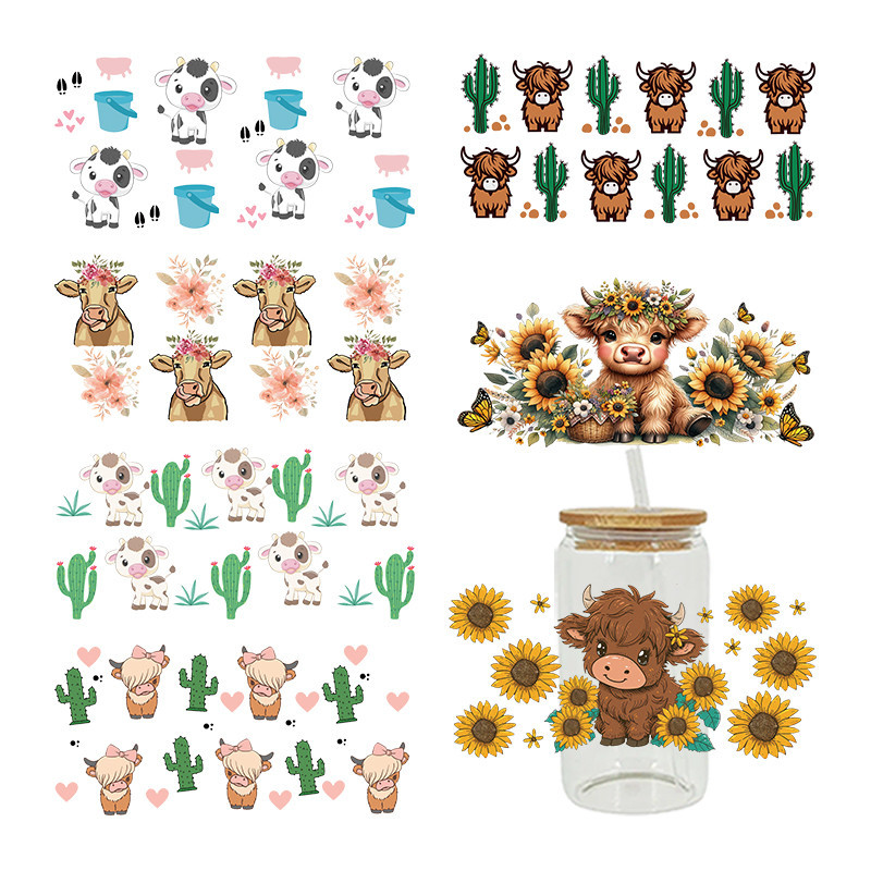 

3D UV DTF Transfers Stickers 16oz Cup Wraps Animal Cow Bull Printed For DIY Glass Ceramic Metal Leather Etc. D13687