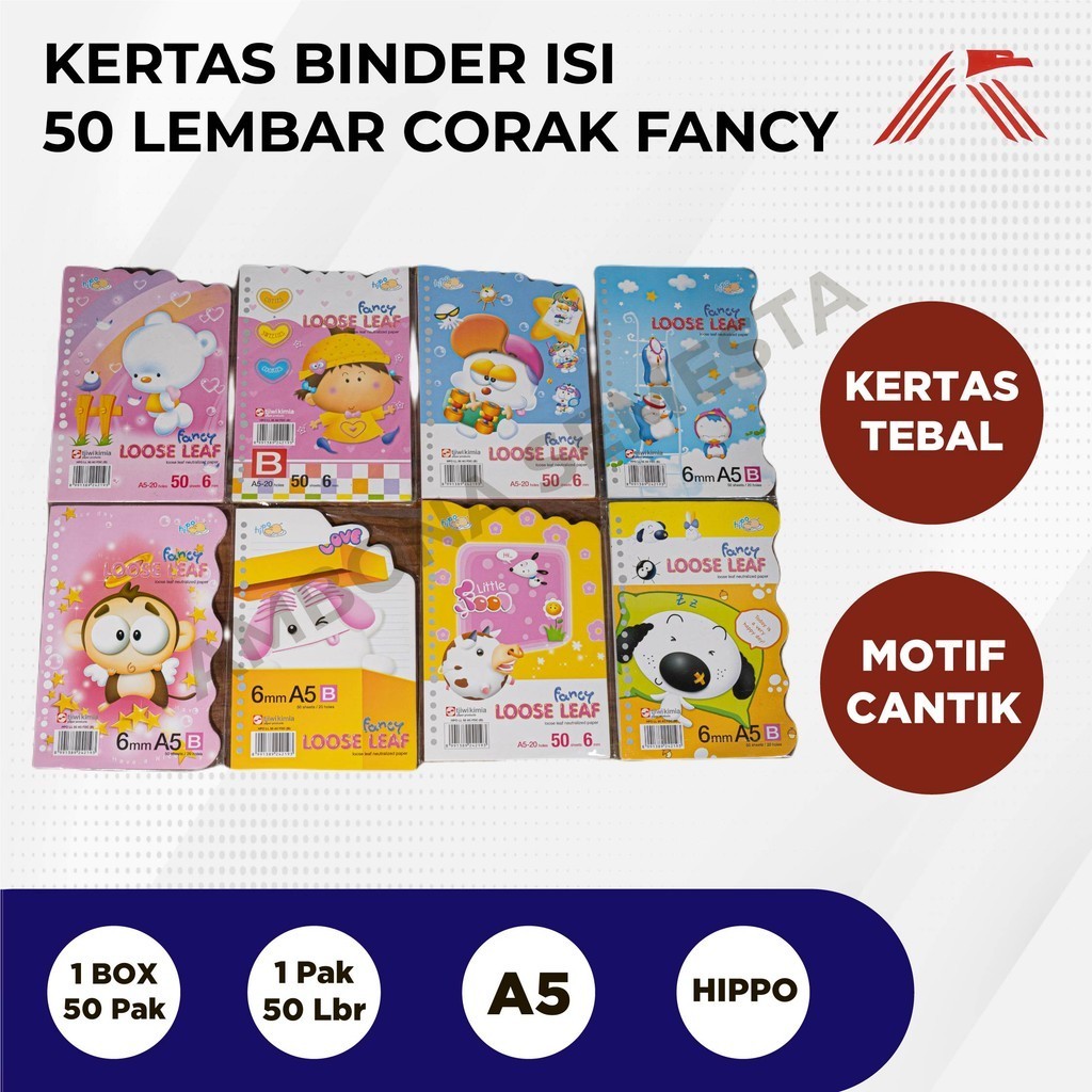 

Kertas Binder / Loose Leaf Hippo 50 Lbr A5 Fancy