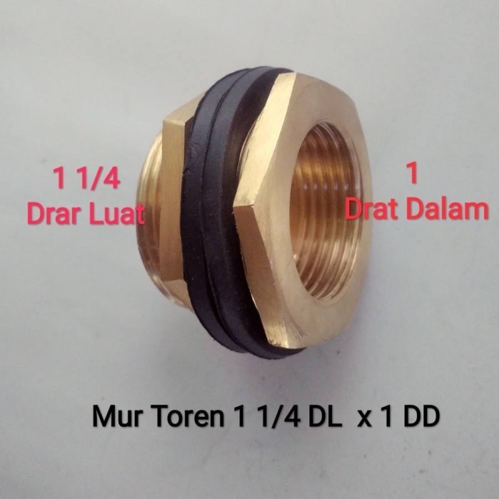 Mur toren 1 1/4 x 1 inch Kuningan mur tandon neple nepel verlop tandon