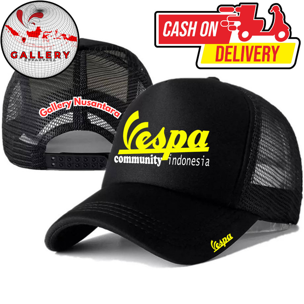 Gallery Nusantara Topi Trucker VESPA - Topi Distro VESPA Logo - Topi VESPA Premium - Topi Pria Dewas