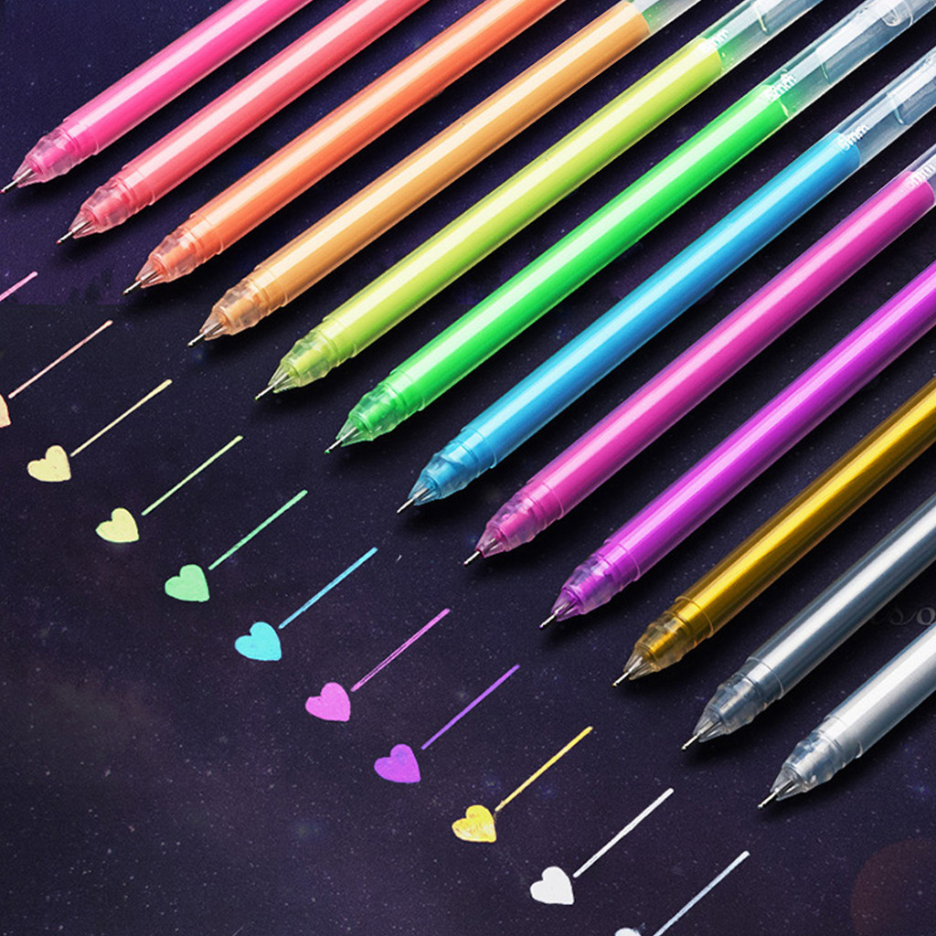

12 Pcs Large Capacity Needle and Neutral Pen 12 Colors Highlighter Pens DIY Painting,Black Card Drawing,Marking,Graffiti