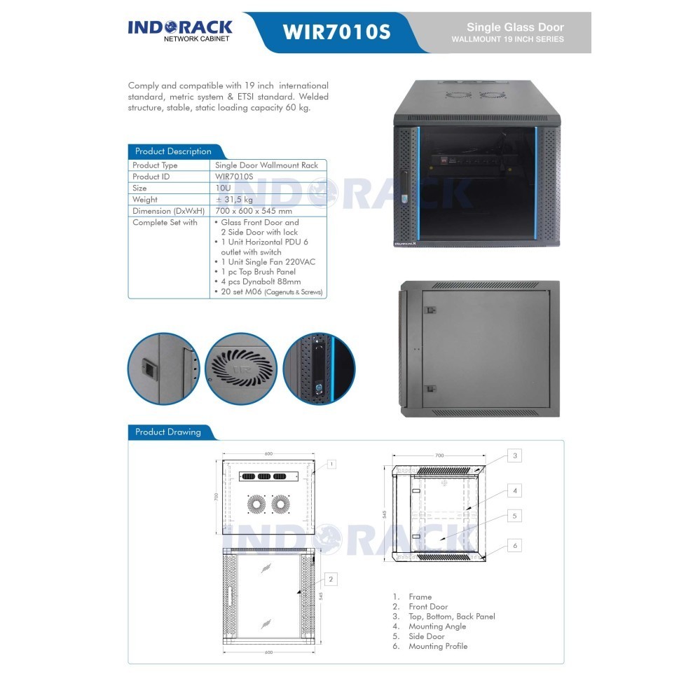 Indorack WIR7010S 10U Box Rak Server Modem Wifi Gantung Dinding Tembok