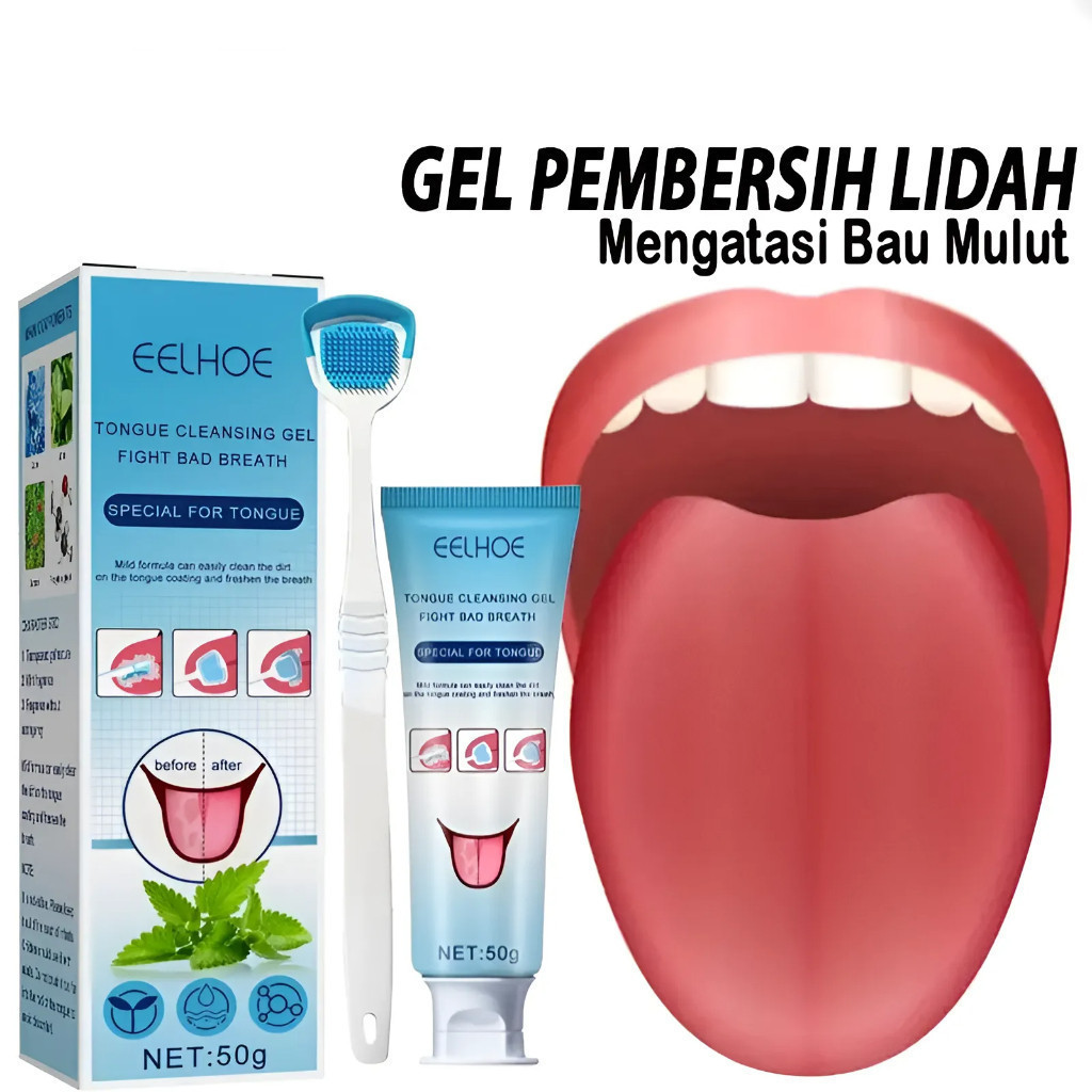 EELHOE Gel Pembersih Lidah Bau Mulut + Alat Sikat Pembersih Pelapis Lidah Toungue Cleansing Gel
