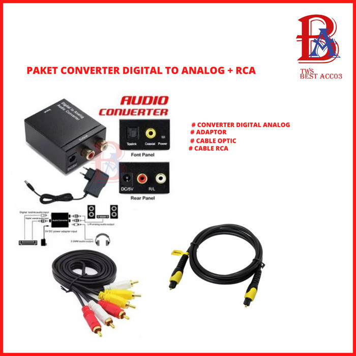 Converter Audio Digital To Analog + Kabel Optik+ Kabel L/R RCA 3 Ke 3