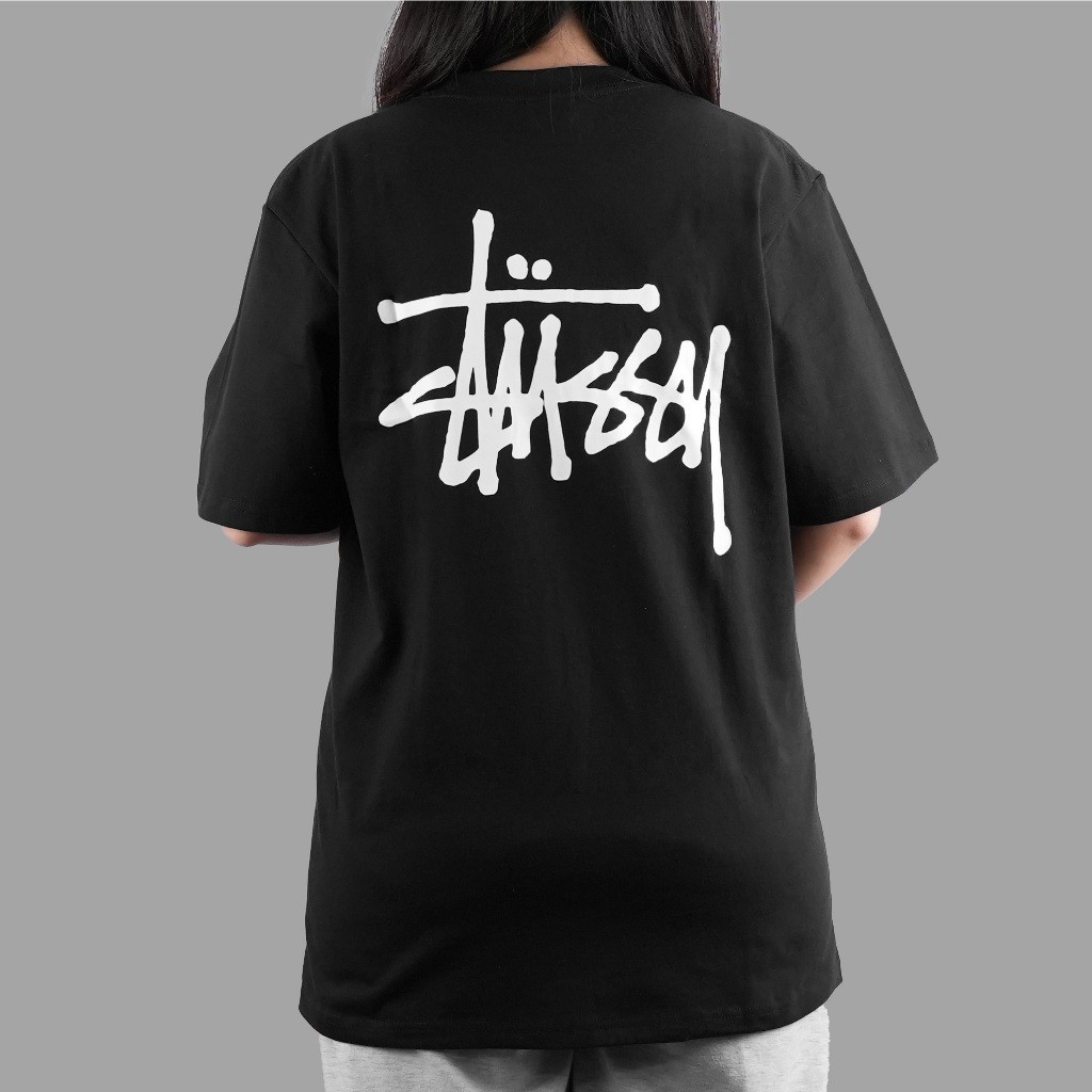 Stussy Basic Black Tee kaos pria
