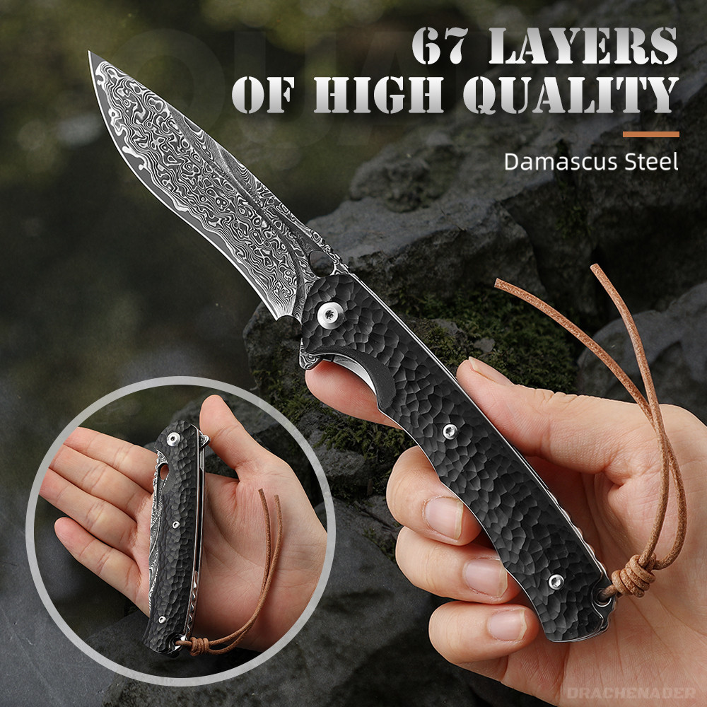 Ebony Damascus Folding Knife VG10 Hunting Damascus Pocket Knife For Men With Clip EDC Outdoor Fishin